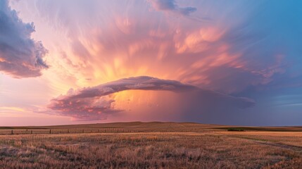 Poster - A large cloud with a bright orange sun in the background