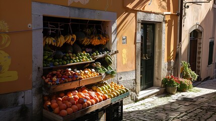 Poster - the most beautiful fruit vegetable shop with a nice view in Croatia Motovun : Generative AI