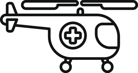 Poster - Line art icon of a helicopter transporting an injured patient to the hospital