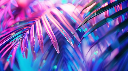 Aufkleber - Tropical and palm leaves in vibrant bold gradient holographic neon  colors Concept art Minimal surrealism summer background : Generative AI