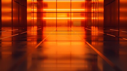 Poster - Empty dance floor in orange lighting with reflecting ground : Generative AI