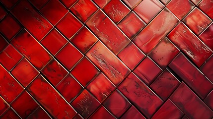 Aufkleber - Red brick coloured tile background  with sideways chevrons : Generative AI