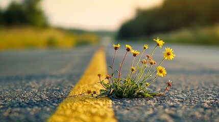 Poster - Nice flowers blooming on the side of the road : Generative AI
