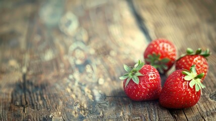 Poster - Fresh strawberries on wooden surface with vintage flair and selective focus