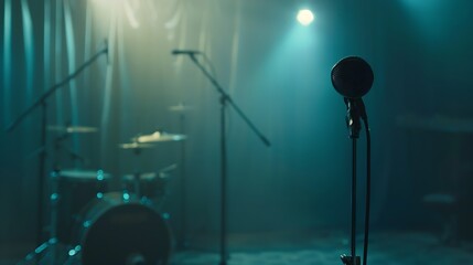 Aufkleber - Closeup  of an isolated microphone stand against the background of a small concert venue show program cover new year concert program cover : Generative AI