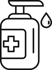 Canvas Print - Line icon of a dispenser bottle pouring a drop of antiseptic gel for handwashing