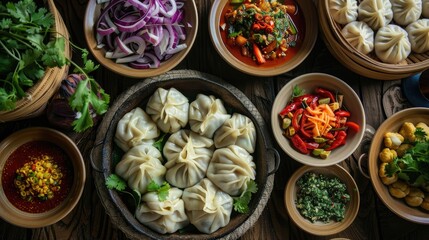 Canvas Print - Delicious vegetables khinkali from above