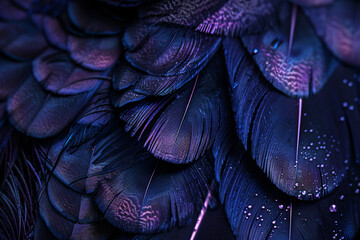 Wall Mural - violet feathers abstract background, texture of purple bird feather wallpaper design for wall art pr