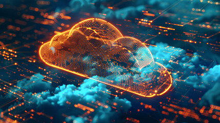 Poster - An abstract, digital artwork conceptualizing cloud computing security, ideal as a best-seller wallpaper or tech background