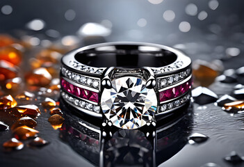 Wall Mural - Beautiful Diamond ring on background.