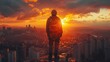 © hanafi 99d - Silhouette of a Man Watching Sunset Over the City