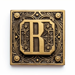 Ornate Steampunk Letter B with Intricate Mechanical and Floral Details on White Background