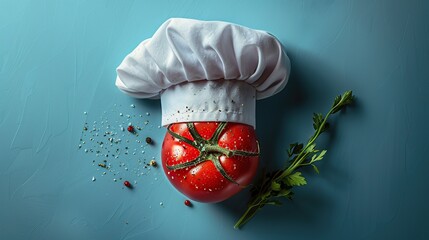 Sticker - Tomato Chef Hat Culinary Fun Food Photography