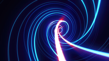 Poster - Abstract bright blue background tunnel with flying lines of energy particles and light rays