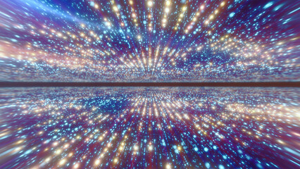 Fototapete - Abstract glowing energy hi-tech lines and digital particles tunnel with bokeh effect background