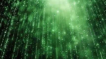 Poster - Computer green matrix rain, raining straight down heavily, binary code in the rain. Generative AI.
