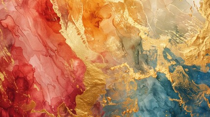 abstract rough gold art painting texture with different colors. Watercolor abstract patchwork painting in different shades