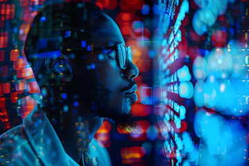Poster - artificial intelligence cyber security threat illustration concept ai banner. black african american