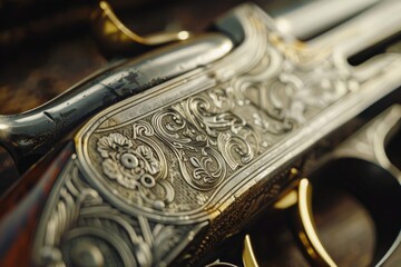 Poster - A close-up shot of a gun lying on a table