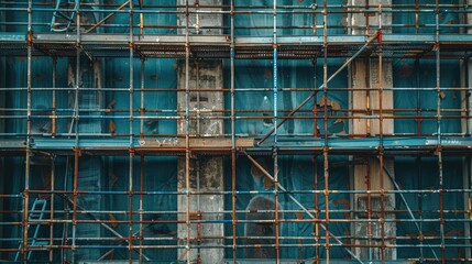 Poster - A large building under construction with scaffolding on one side, ideal for use in architectural or construction-related contexts