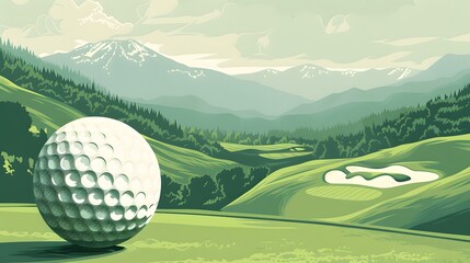 Wall Mural - golf ball with green field background