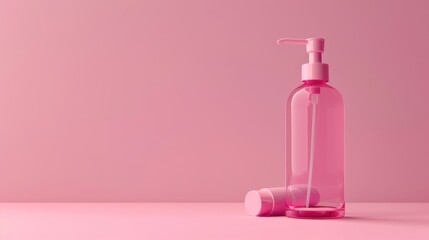 Wall Mural - Pink monochrome skincare cosmetic bottle mock up with dispenser on a pink background