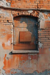 Poster - A photo of a brick building with a single window, part of a larger structure