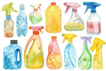 Poster - A collection of cleaning supplies including sprays, wipes, and more
