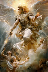 Wall Mural - Graphic and biblical representation of the Archangel Michael. AI generativ.