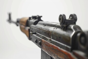 Poster - A detailed view of a rifle on a plain white background, suitable for use in firearms-related or military-themed contexts