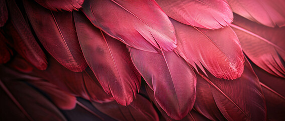 Poster - extreme close up of dark pink raven feathers against an abstract background. The image is in the style of unknown artist.