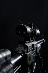 Close-up image of a rifle with a scope, useful for editorial or commercial use