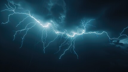 Poster - A group of lightning flashes illuminating the dark sky, with no clouds or objects visible