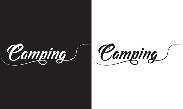 Camping, text design. Vector calligraphy. Typography poster. Usable as background. Vector illustration. EPS 10