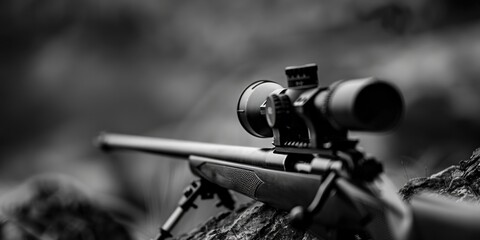 Poster - A close-up shot of a rifle in monochrome tones