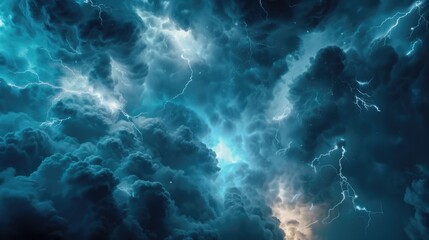 Poster - A large cloud filled with numerous lightning bolts, suitable for weather or science-related uses
