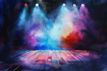 Poster - A stage lit up by spotlights