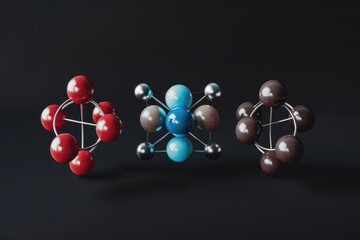 Poster - Close-up shot of three distinct color balls placed on a dark, matte surface
