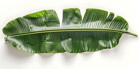 Wall Mural - Top view of isolated banana leaf on white background with clipping path. Concept Banana Leaf, Top View, Isolated, White Background, Clipping Path