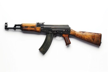 Poster - Image of a wooden barrel AK-47 on a white background, suitable for military or gun-related themes