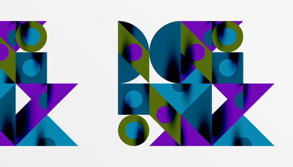 Poster - Colorful triangles circles square geometric design. Abstract background for wallpaper, banner, backdrop, card, book Illustration, landing page
