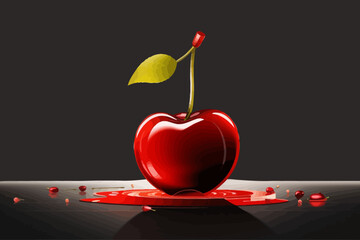 glowing red cherry in front of black background