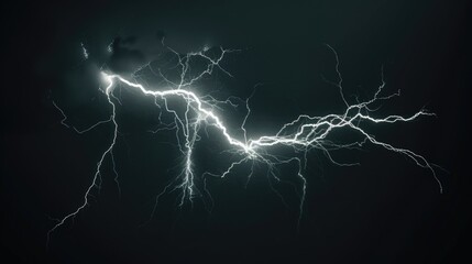 Poster - A lightning bolt striking the dark sky with bright light and electricity, suitable for use in science or weather-related contexts