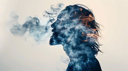 Wall Mural - Jesus Christ with smoke background as a double exposure creation