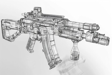 Poster - A close-up shot of a machine gun with a white background, perfect for military or weapon-themed designs