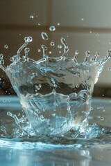 Poster - A close-up image of a splash of water on a table, suitable for use in still life or product photography