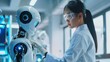© Nany - Female scientist and AI robot conducting research