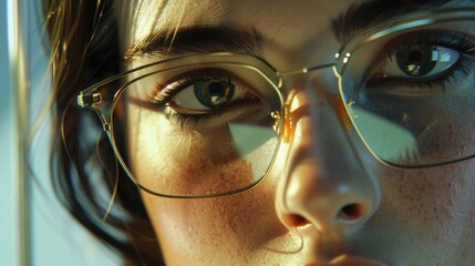Poster - A close-up shot of a person wearing glasses, focusing on their facial features
