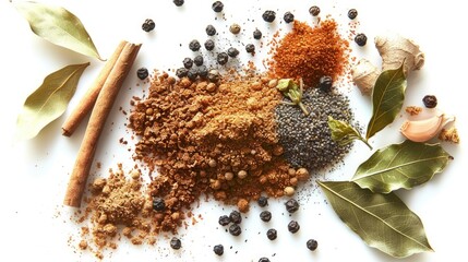 Poster - A collection of various spices and spices arranged on a clean white surface