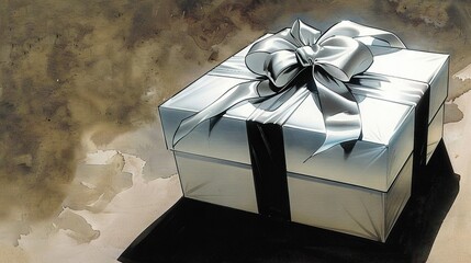 Canvas Print -  White gift box with bow & black ribbon